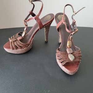 Vince Camuto, brown strappy 5" strappy heels, Size 9.5